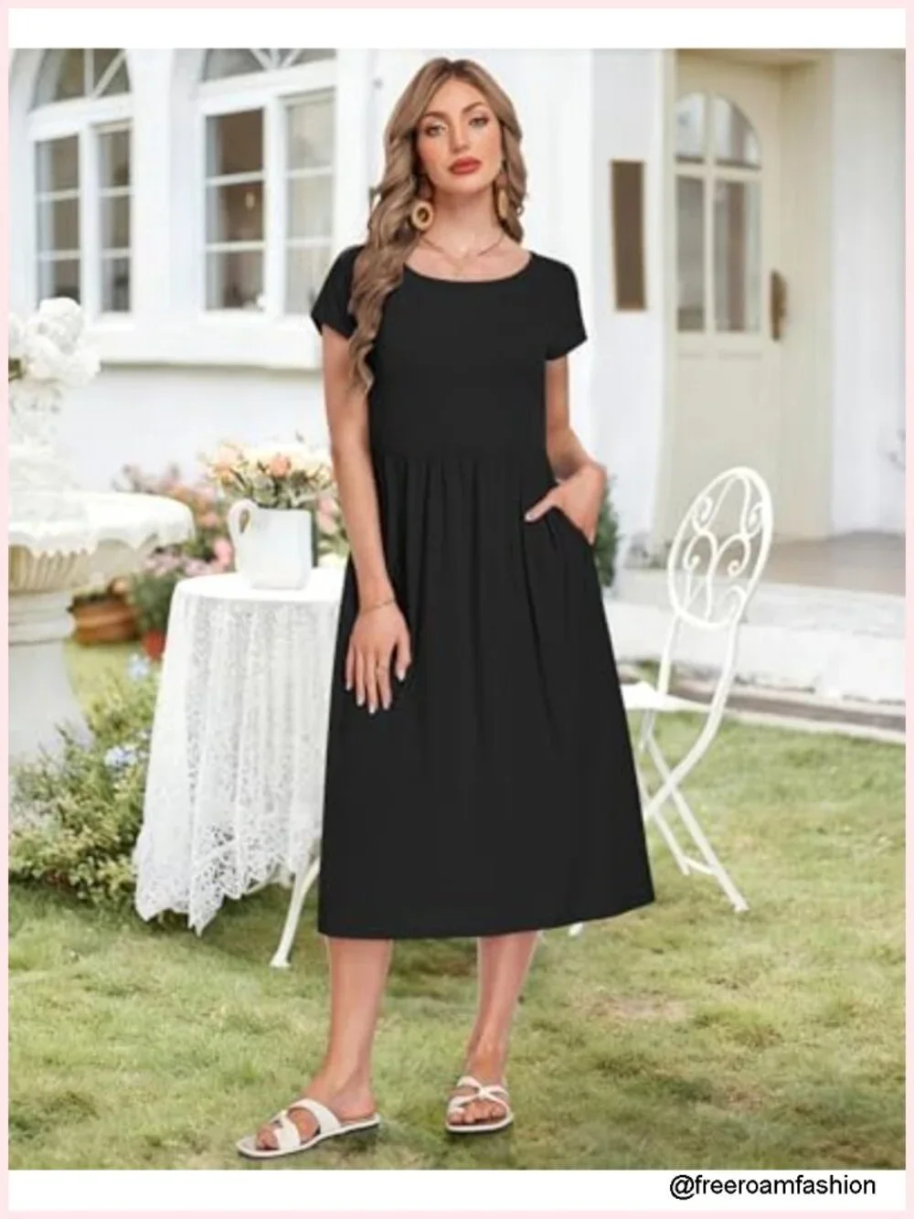 Women's Summer Short Sleeve Midi Dress with Pockets Loose Fit